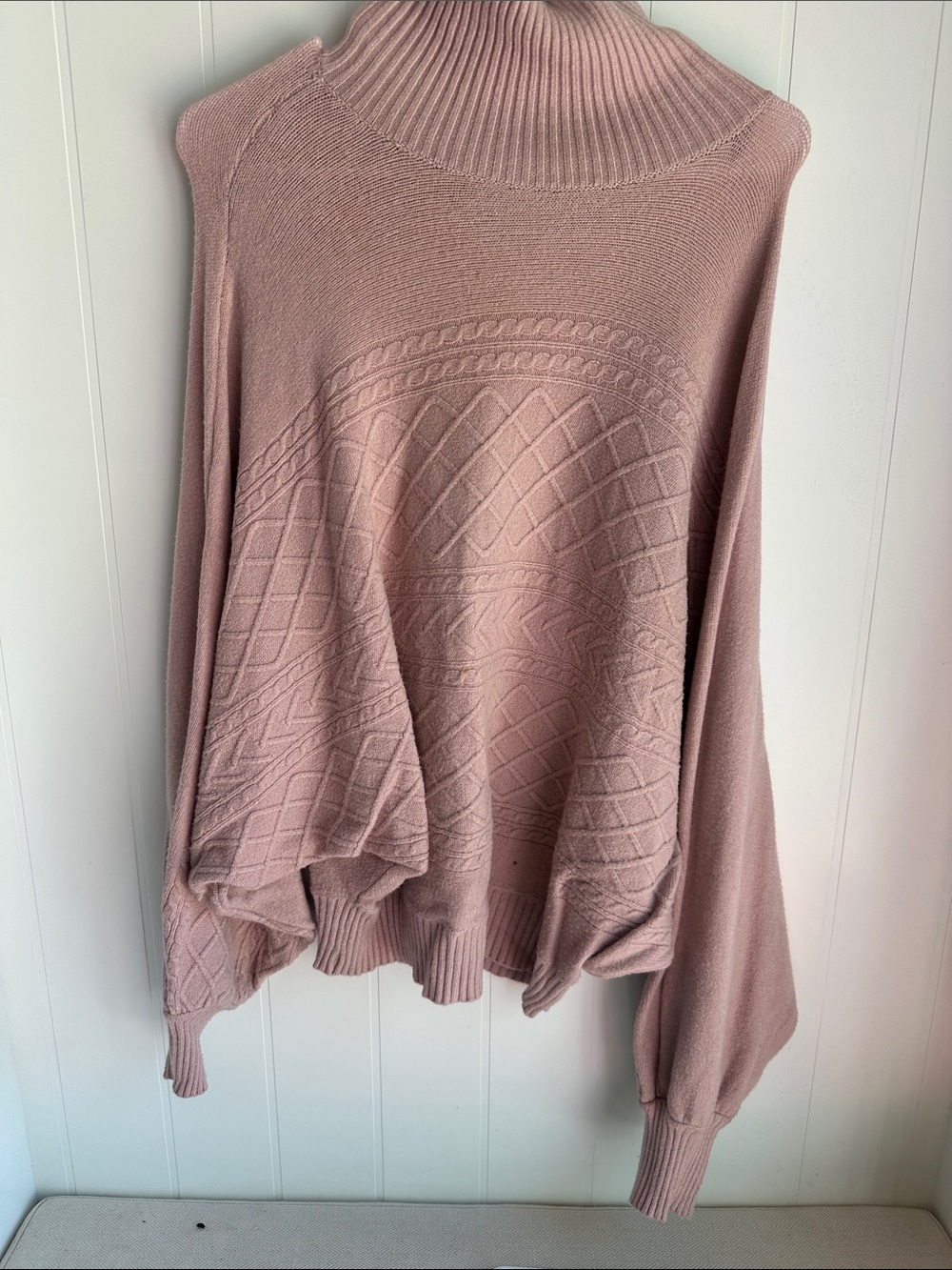 Chunky Cable Turtleneck Sweater - Dusty Rose